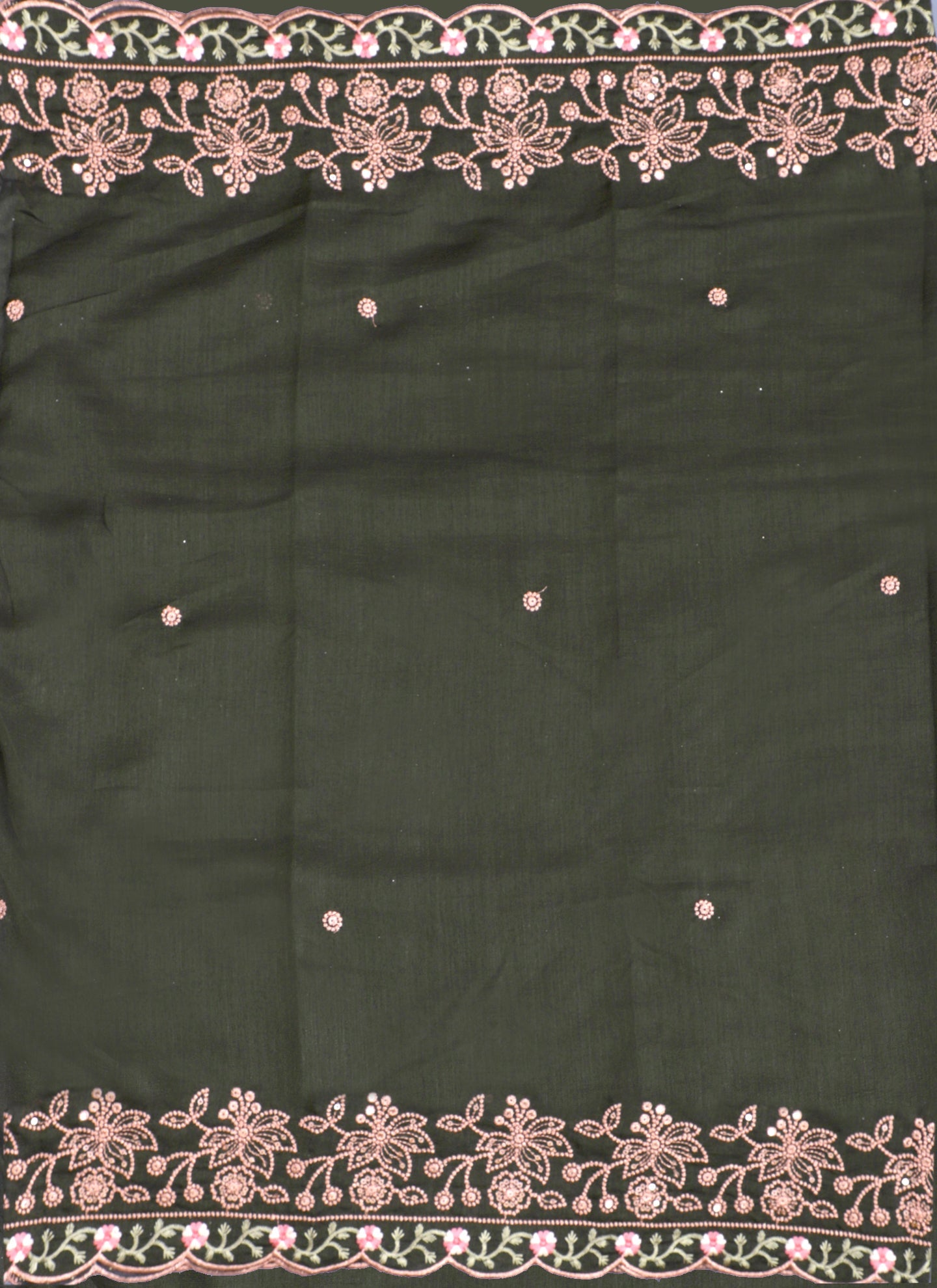 Green Embroidered Raw Silk Unstitched Dress Material