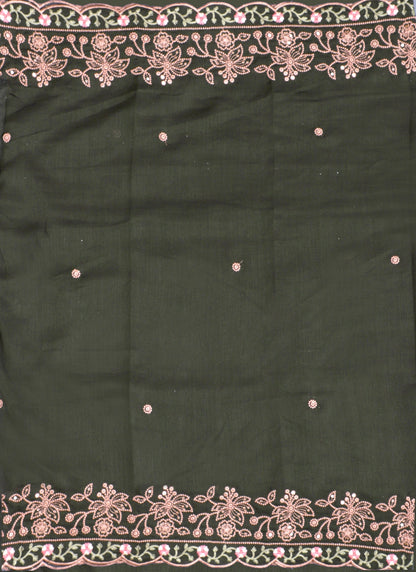 Green Embroidered Raw Silk Unstitched Dress Material