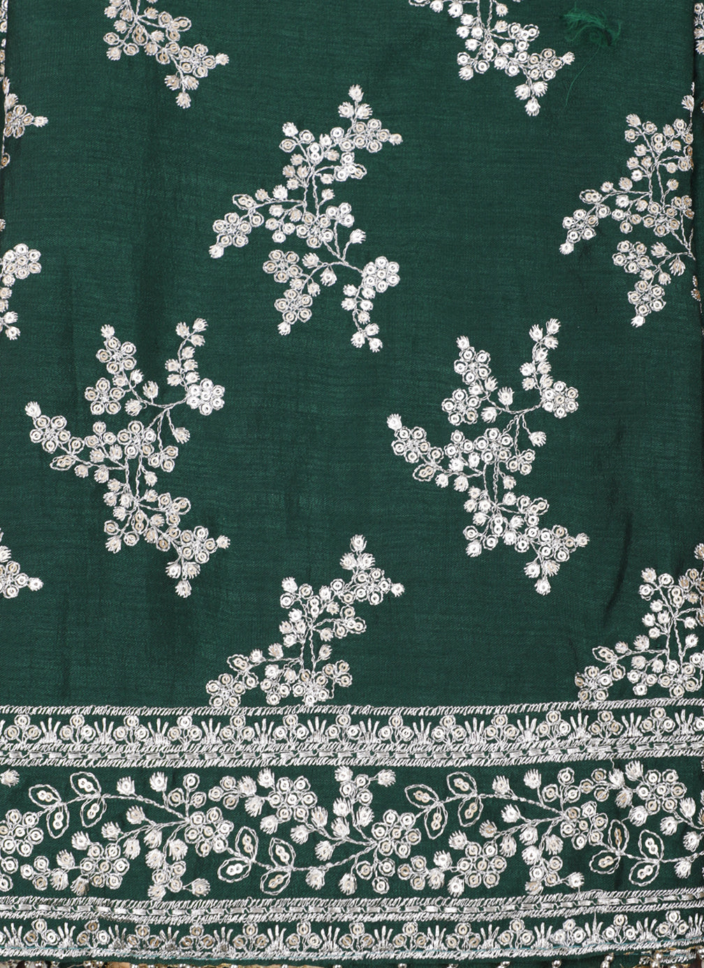 Dark Green Embroidered Raw Silk Unstitched Dress Material