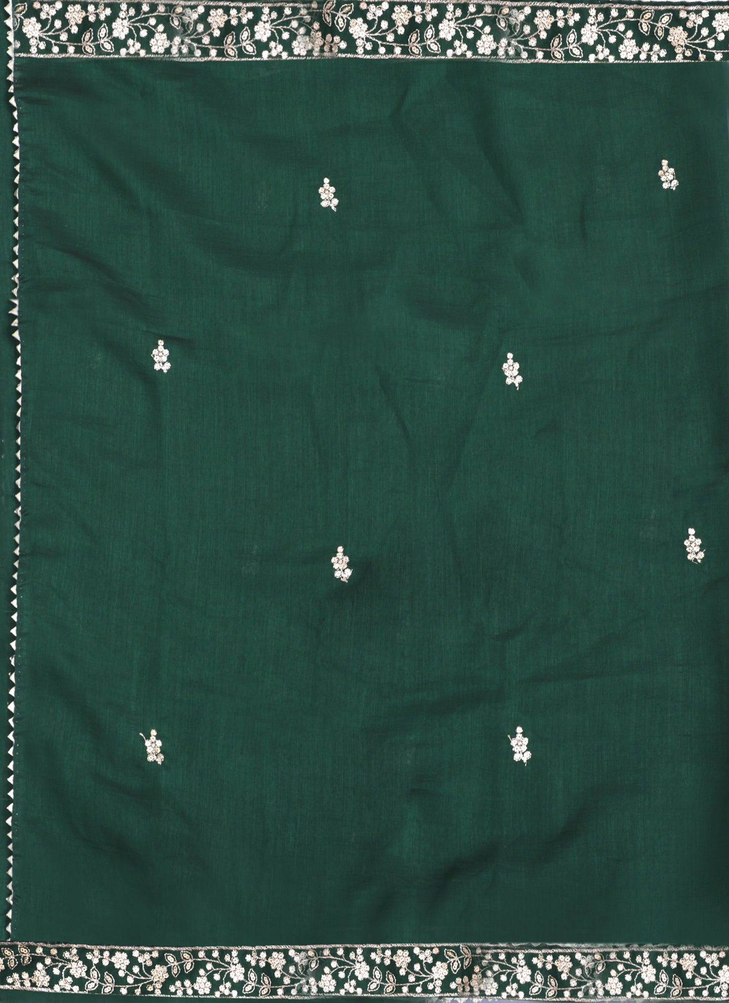 Dark Green Embroidered Raw Silk Unstitched Dress Material