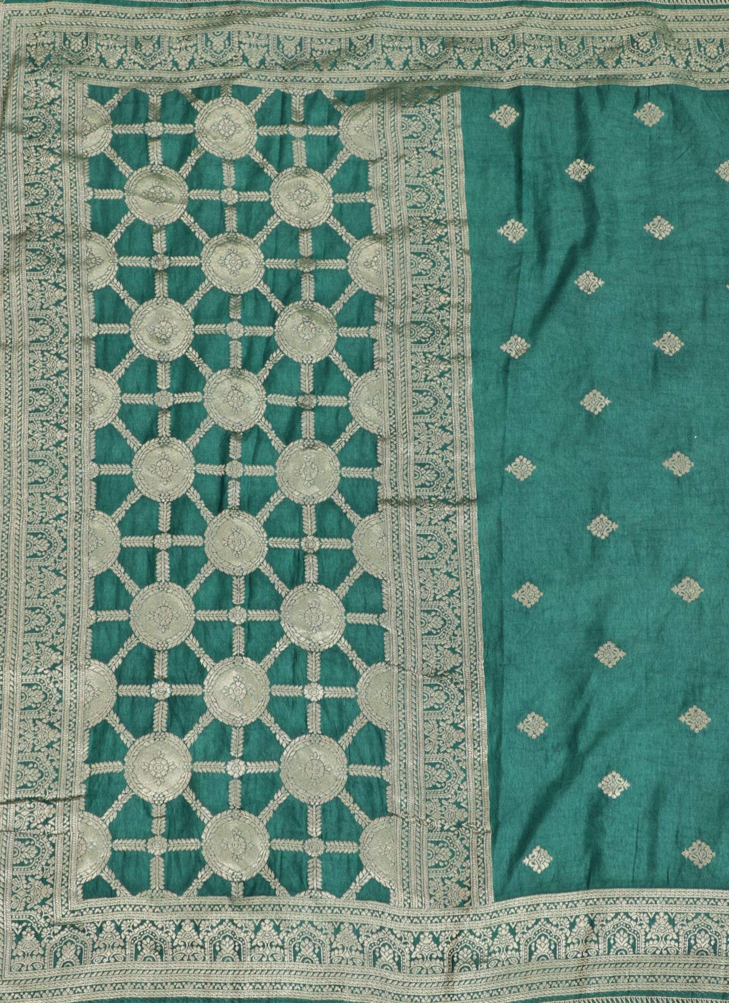 Green Woven Design Unstitched Dress Material