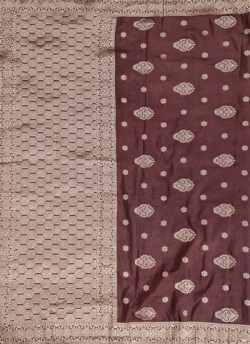 Brown Woven Design Unstitched Dress Material