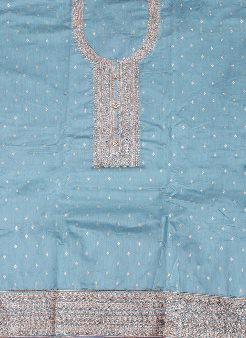 Blue Embroidered Unstitched Dress Material