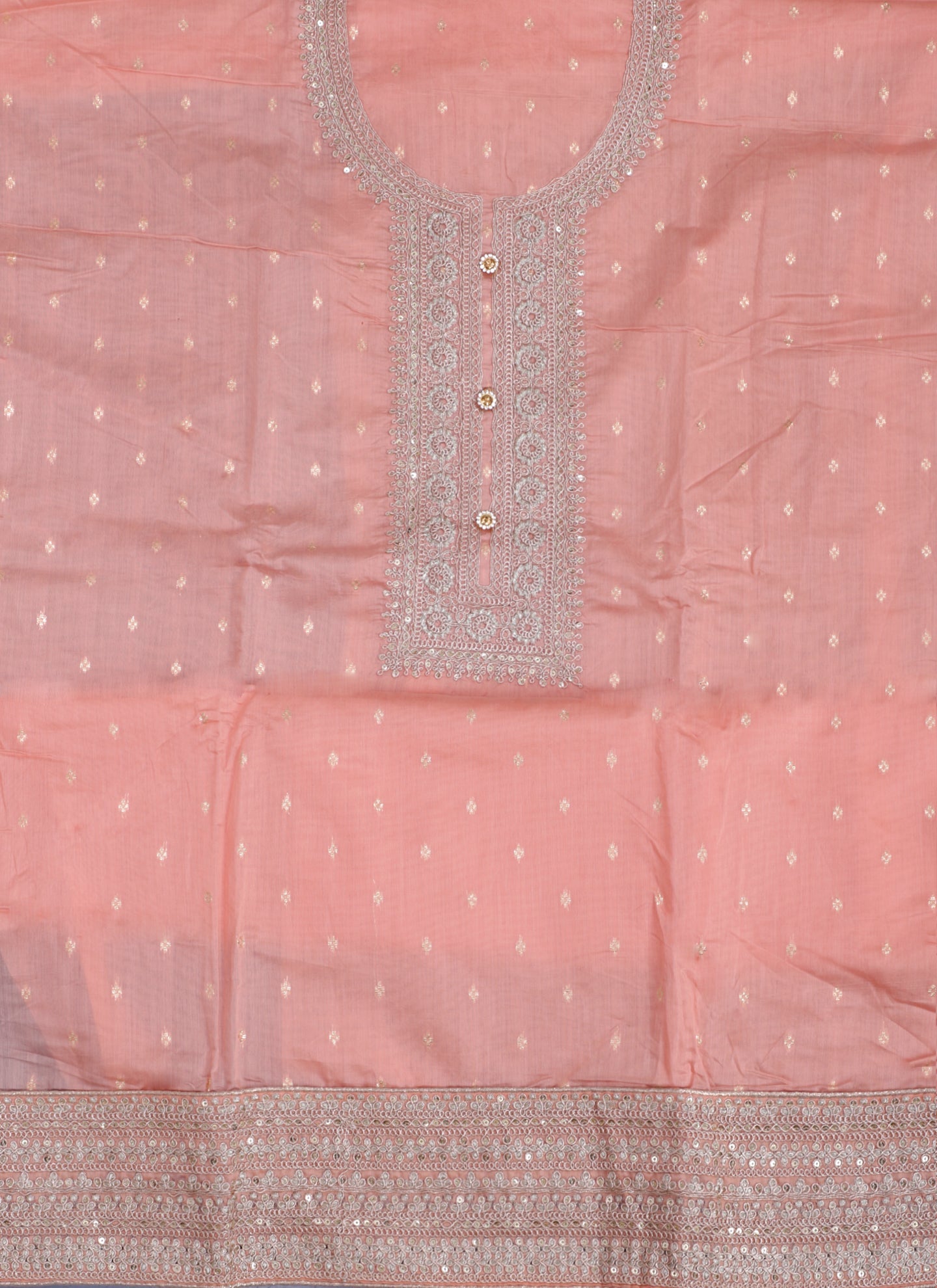 Peach Embroidered Unstitched Dress Material