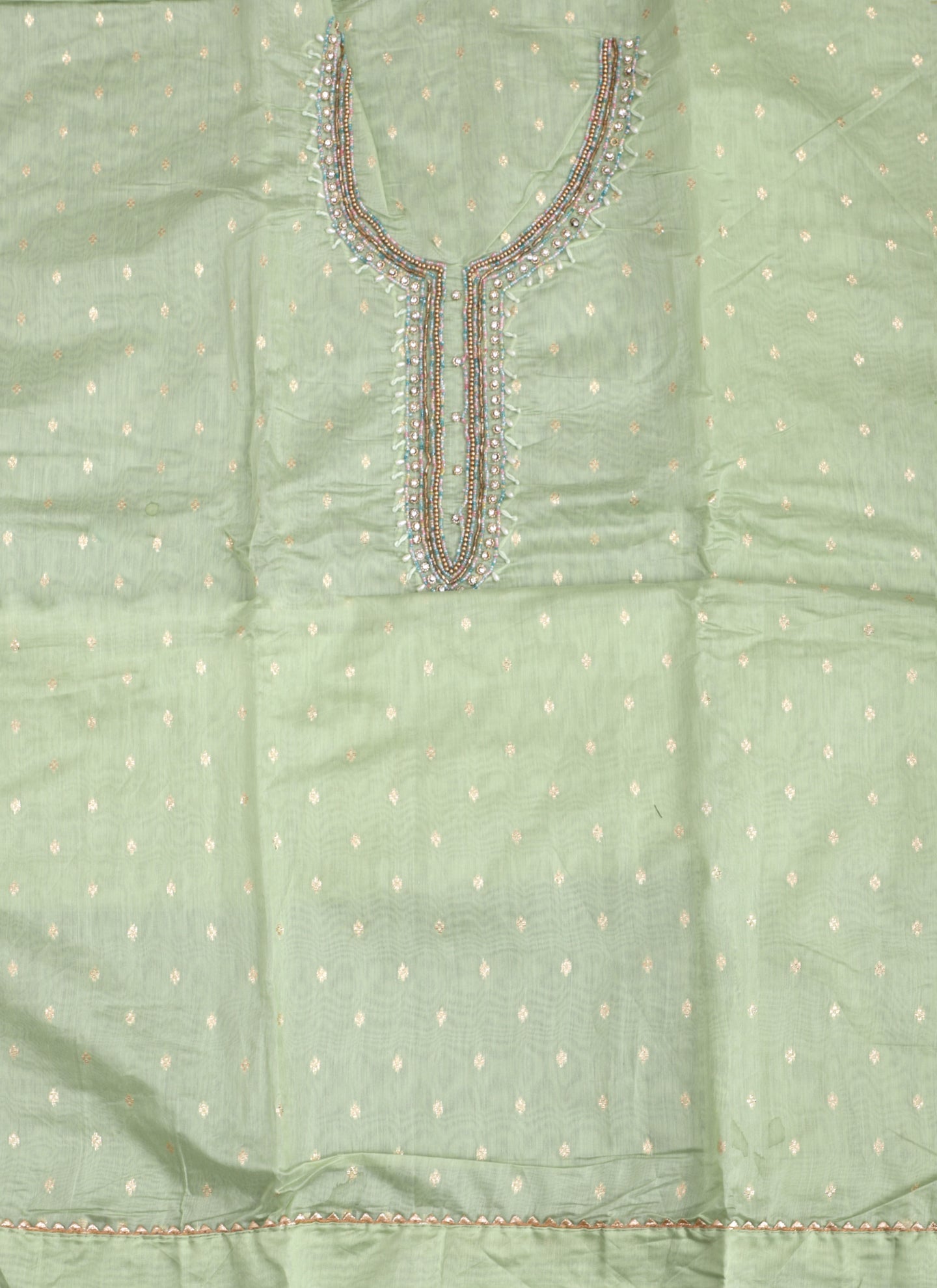 Pista Green Embroidered Unstitched Dress Material
