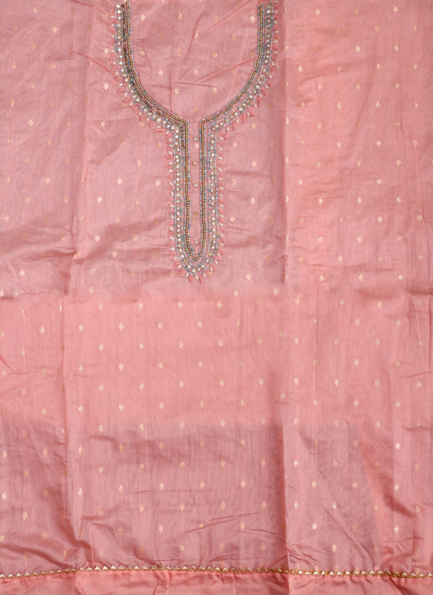 Peach Embroidered Unstitched Dress Material
