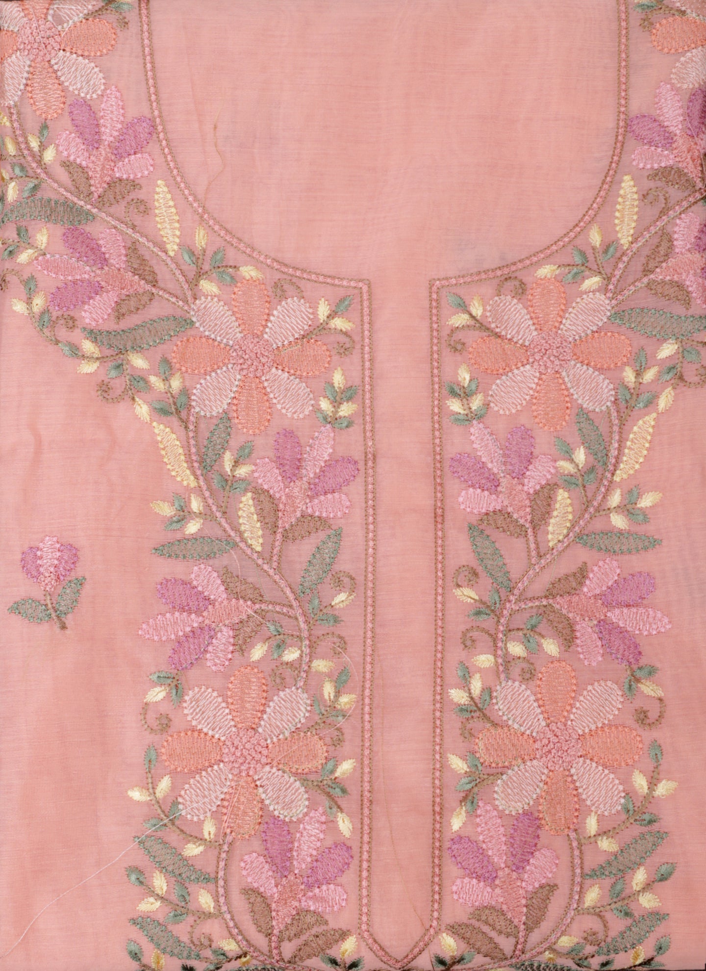 Peach Embroidered Cotton Unstitched Dress Material