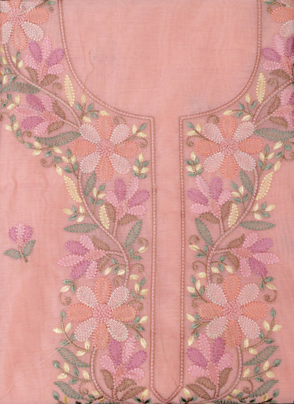 Peach Embroidered Cotton Unstitched Dress Material