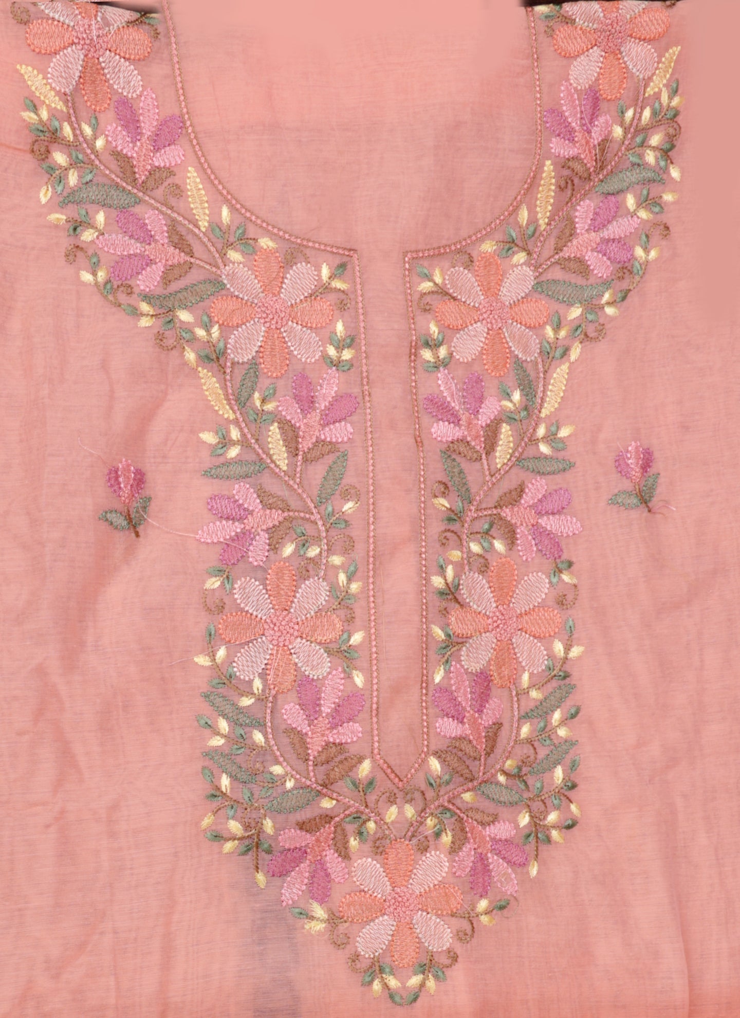 Peach Embroidered Cotton Unstitched Dress Material