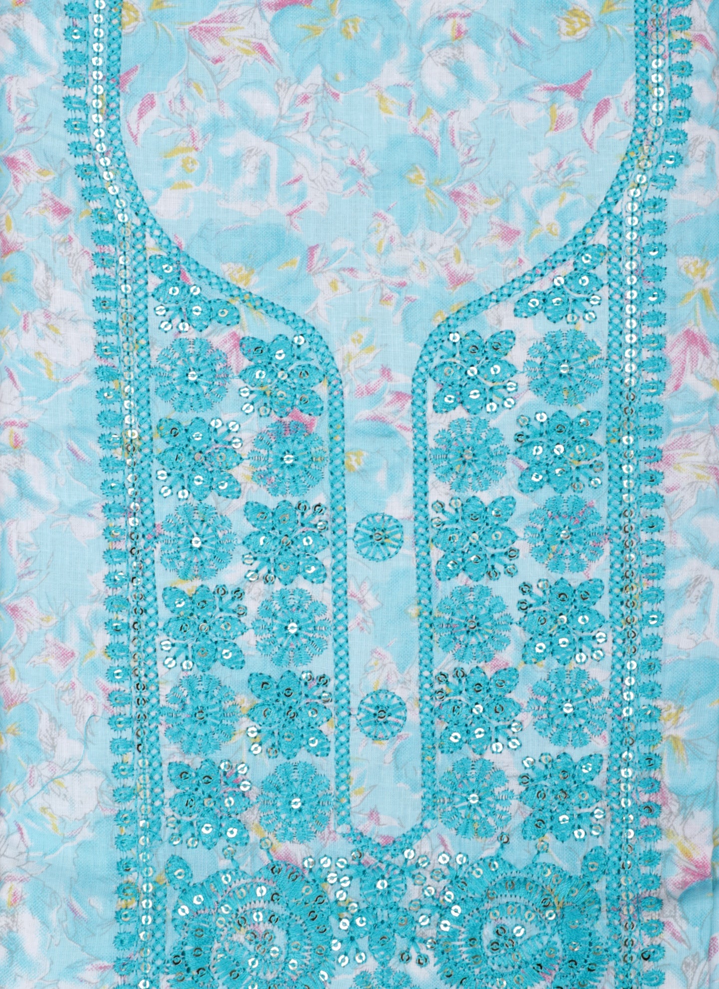 Sea Blue Embroidered Unstitched Dress Material
