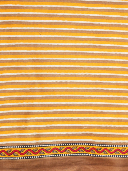 Yellow Striped Cotton Unstitched Dress Material with Dupatta