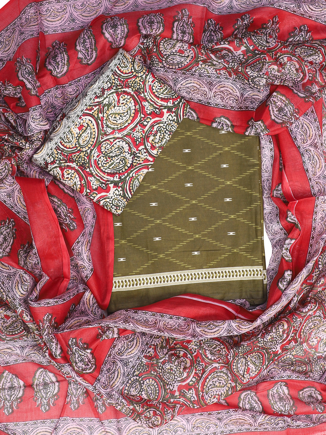 Green Yoke Design Unstitch Dress Material with Dupatta