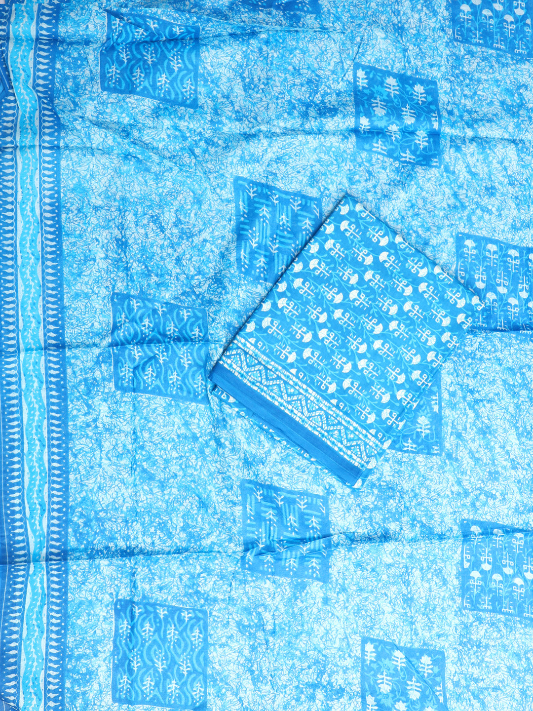 Blue Printed Unstitch Dress Material with Dupatta