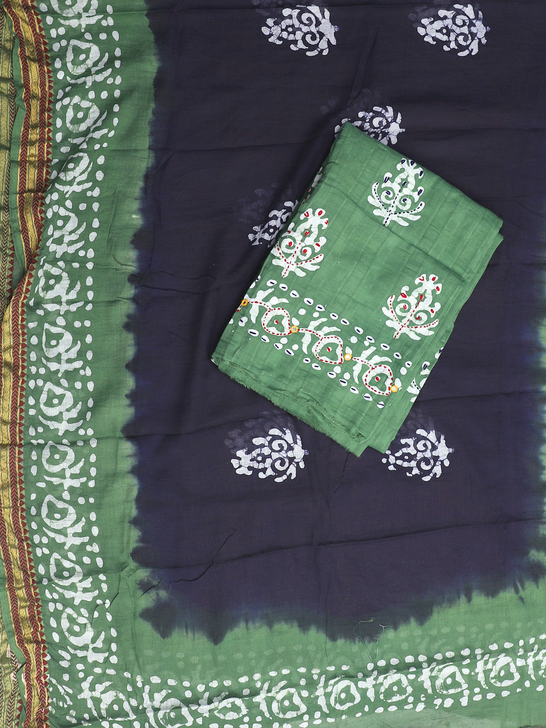 Green Printed Unstitch Dress Material with Dupatta