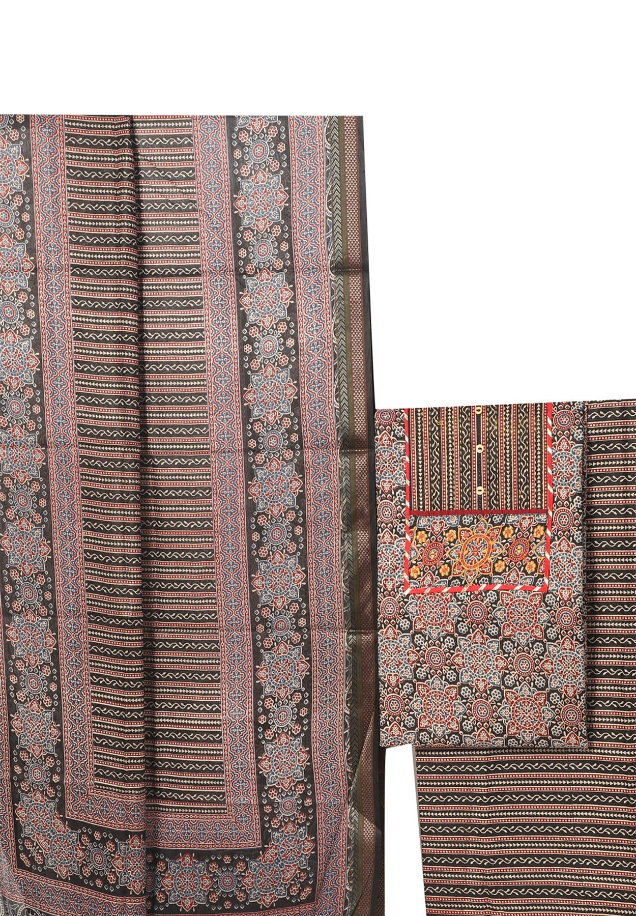 Cotton Printed Multicolor Unstitched Dress Material With Dupatta