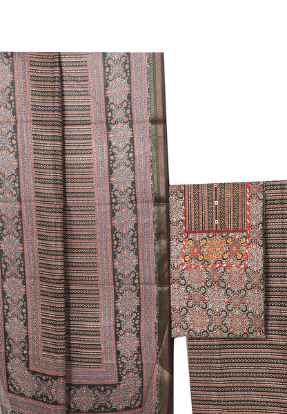 Cotton Printed Multicolor Unstitched Dress Material With Dupatta