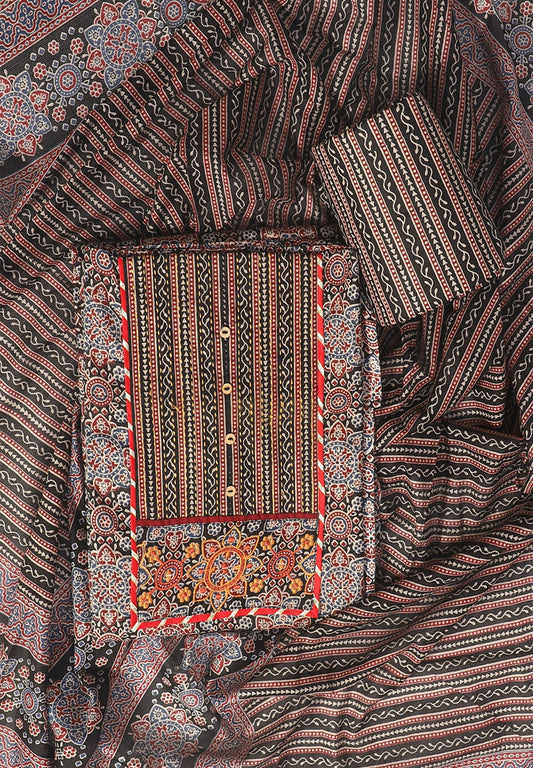 Cotton Printed Multicolor Unstitched Dress Material With Dupatta