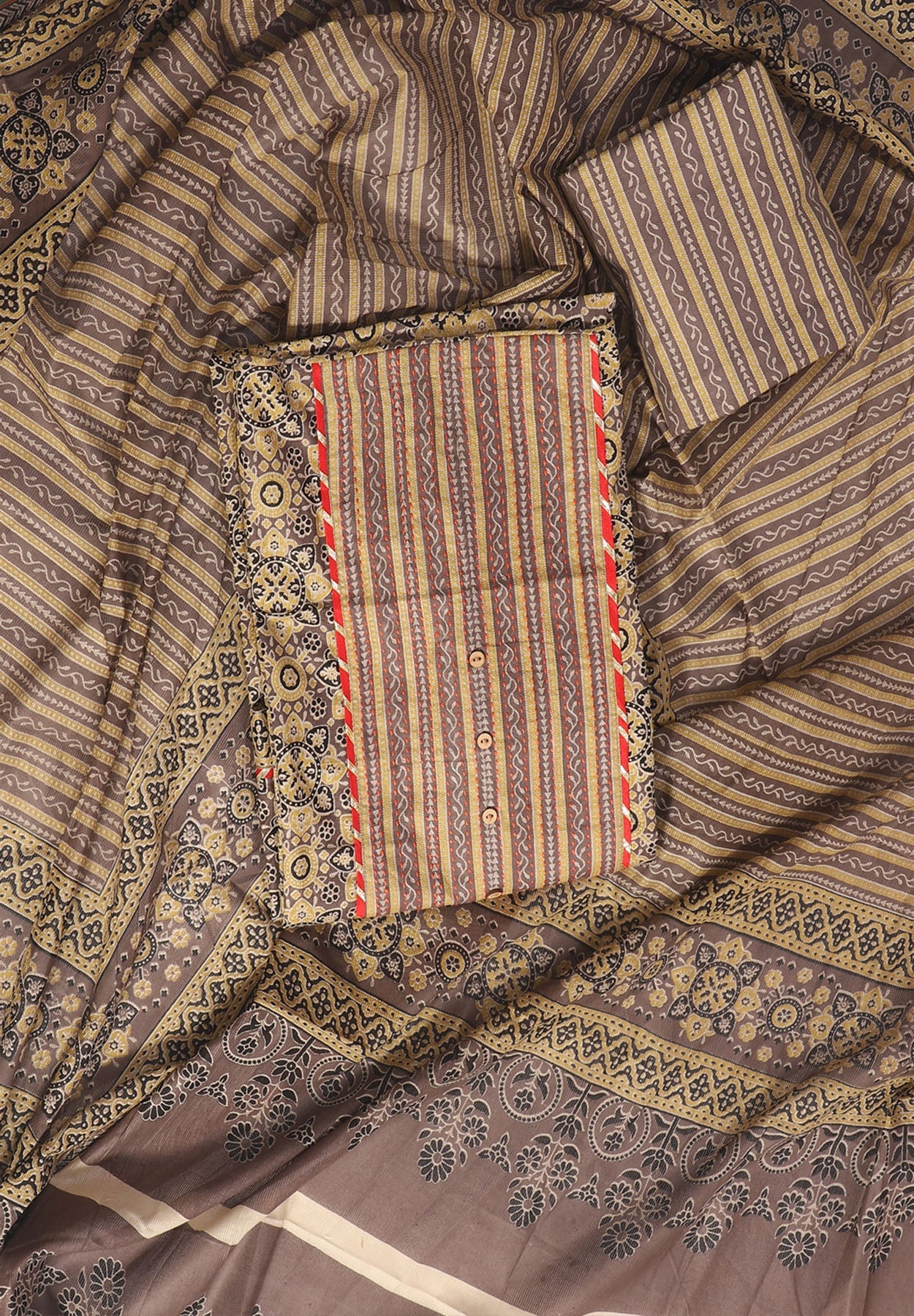 Brown Unstitch Dress Material with Dupatta