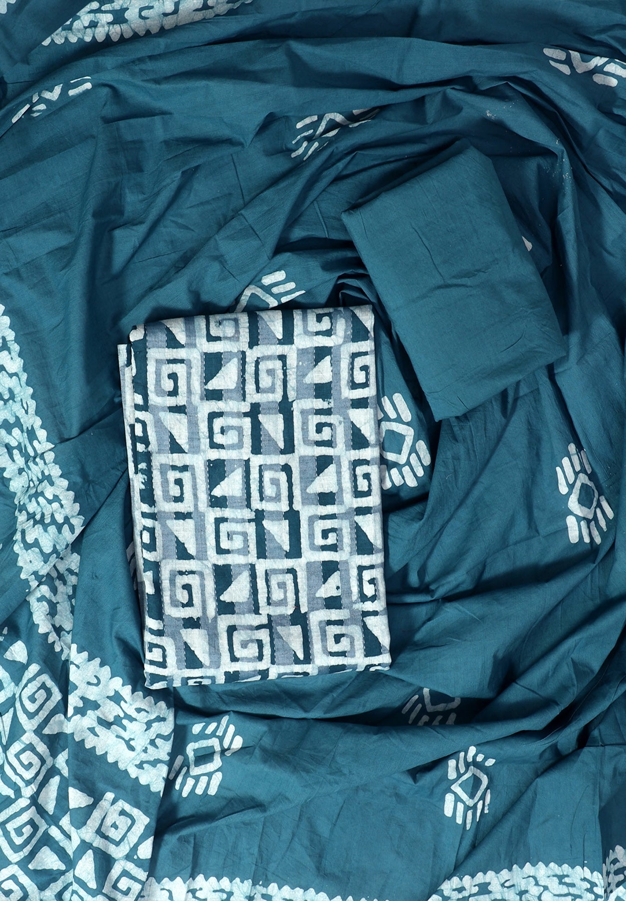 Blue Geometric Printed Unstitch Dress Material with Dupatta