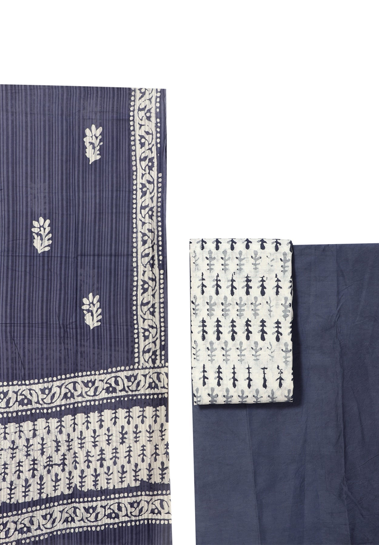 Blue Dabu Printed Unstitch Dress Material with Dupatta
