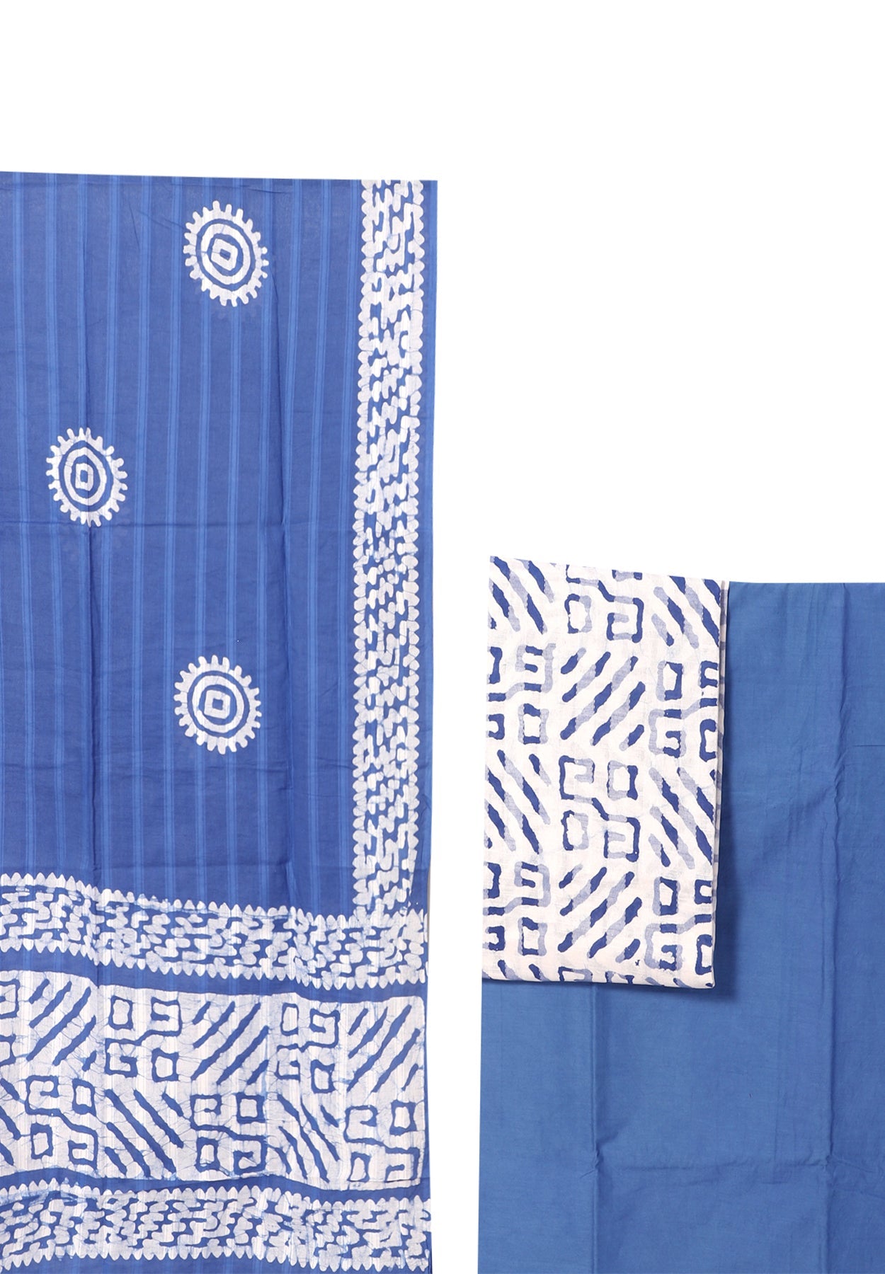 Blue & White Abstract Printed Unstitch Dress Material with Dupatta
