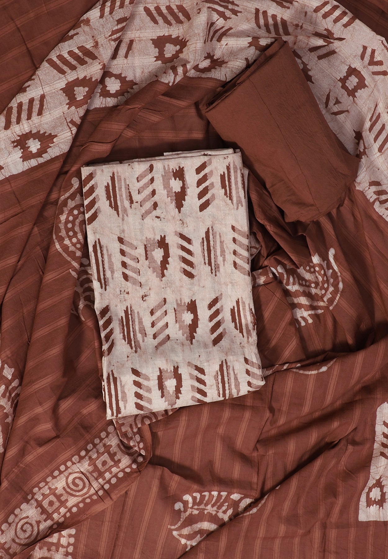 Brown Abstract Printed Unstitch Dress Material with Dupatta