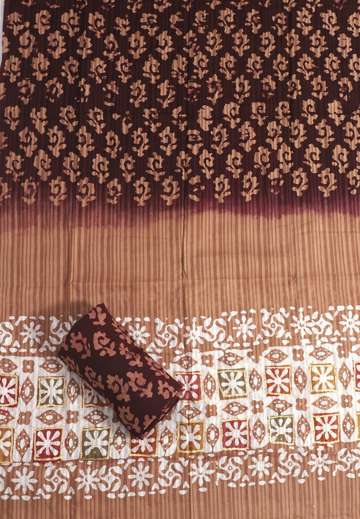 Brown & White Printed Unstitch Dress Material with Dupatta