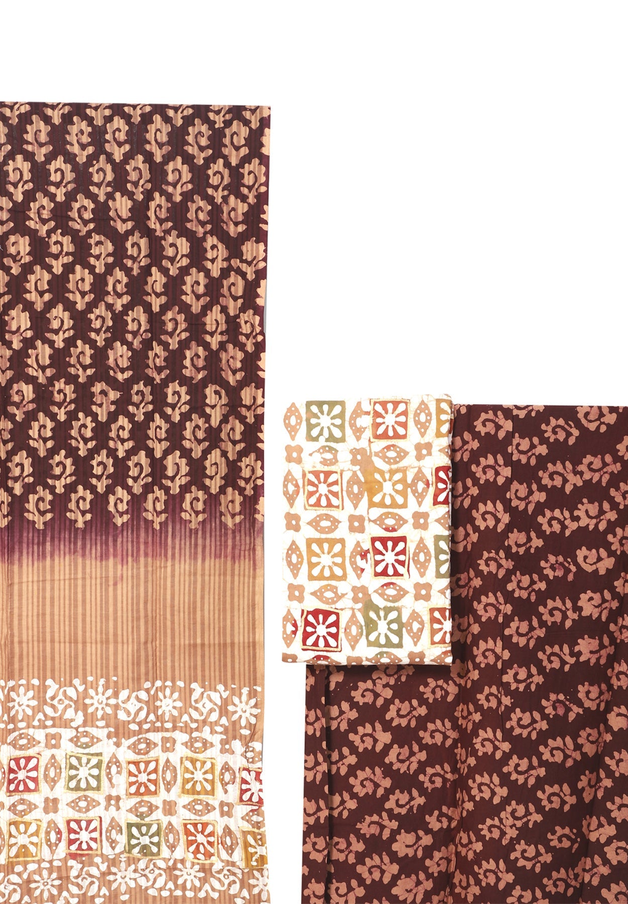 Brown & White Printed Unstitch Dress Material with Dupatta