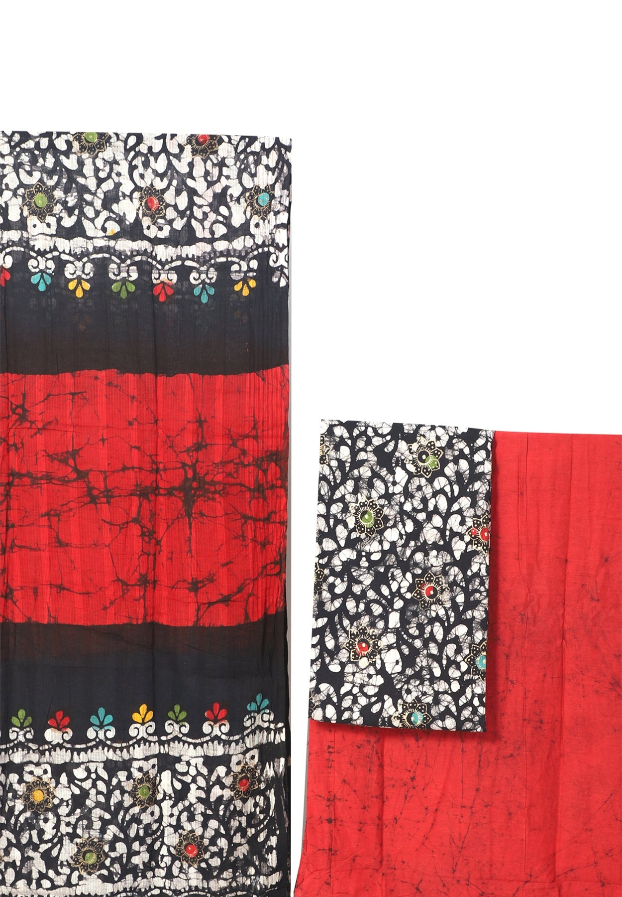 Black & Red Printed Unstitch Dress Material with Dupatta