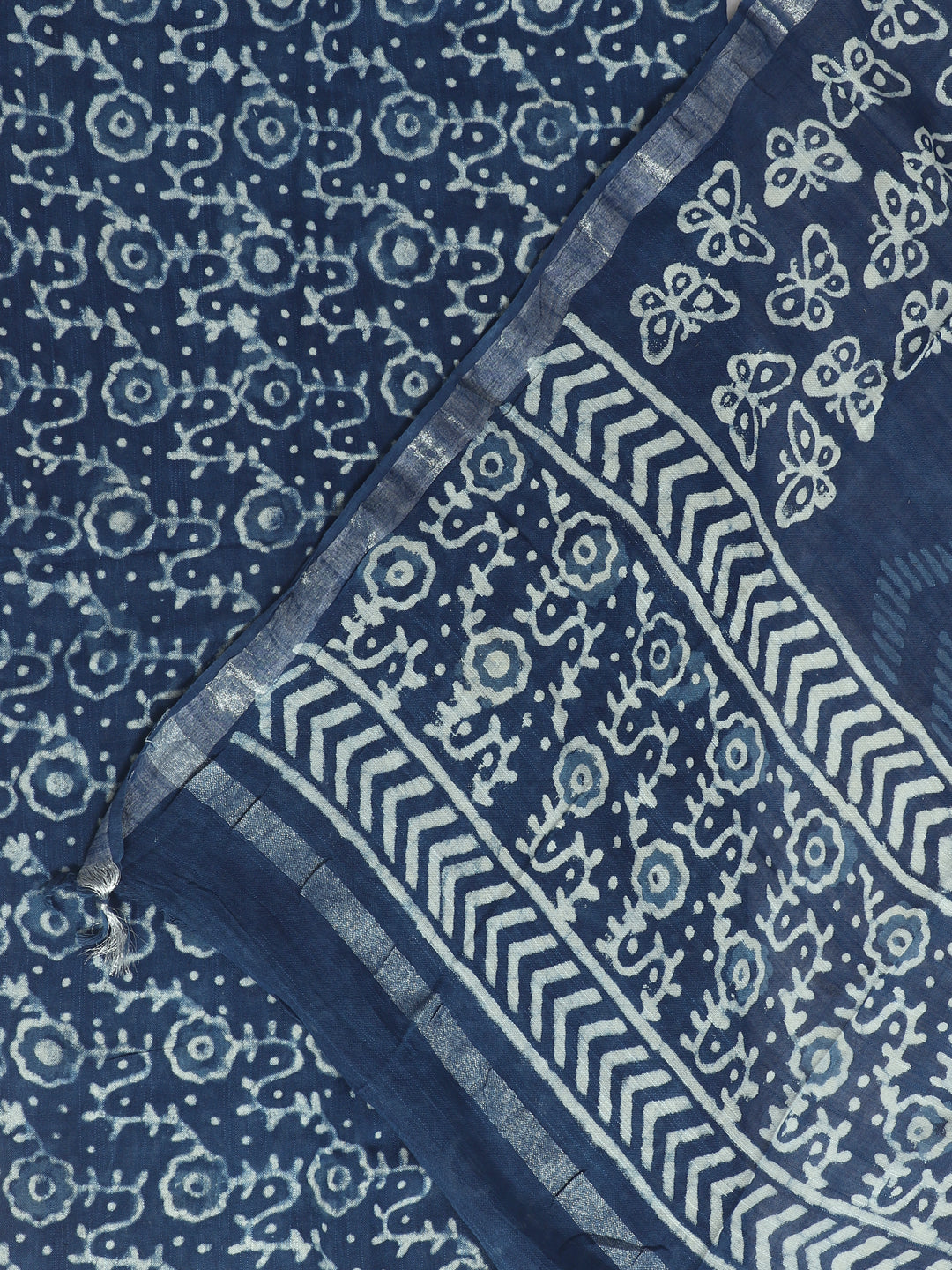 Blue & White Unstitch Dress Material with Dupatta