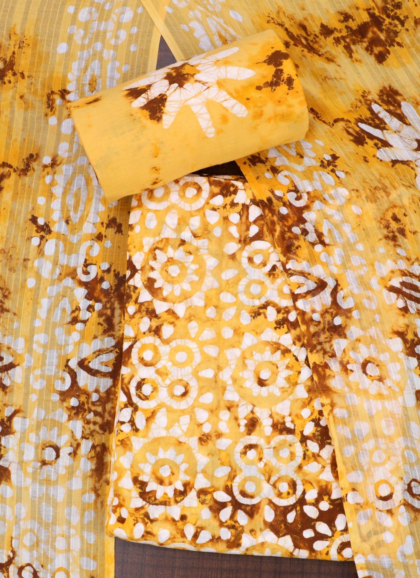 Mustard Tie and dye Unstitched Dress Material