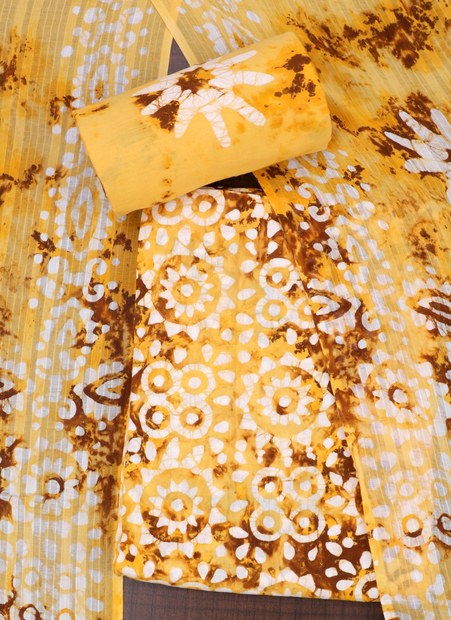 Mustard Tie and dye Cotton Unstitched Dress Material