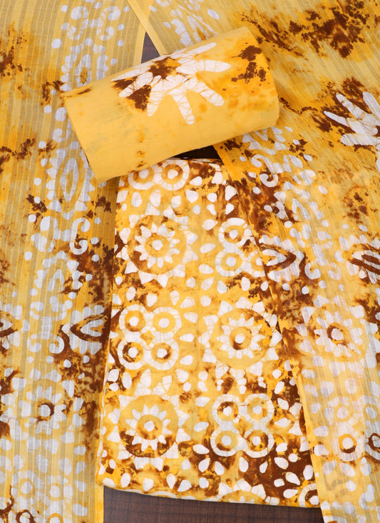 Mustard Tie and dye Cotton Unstitched Dress Material