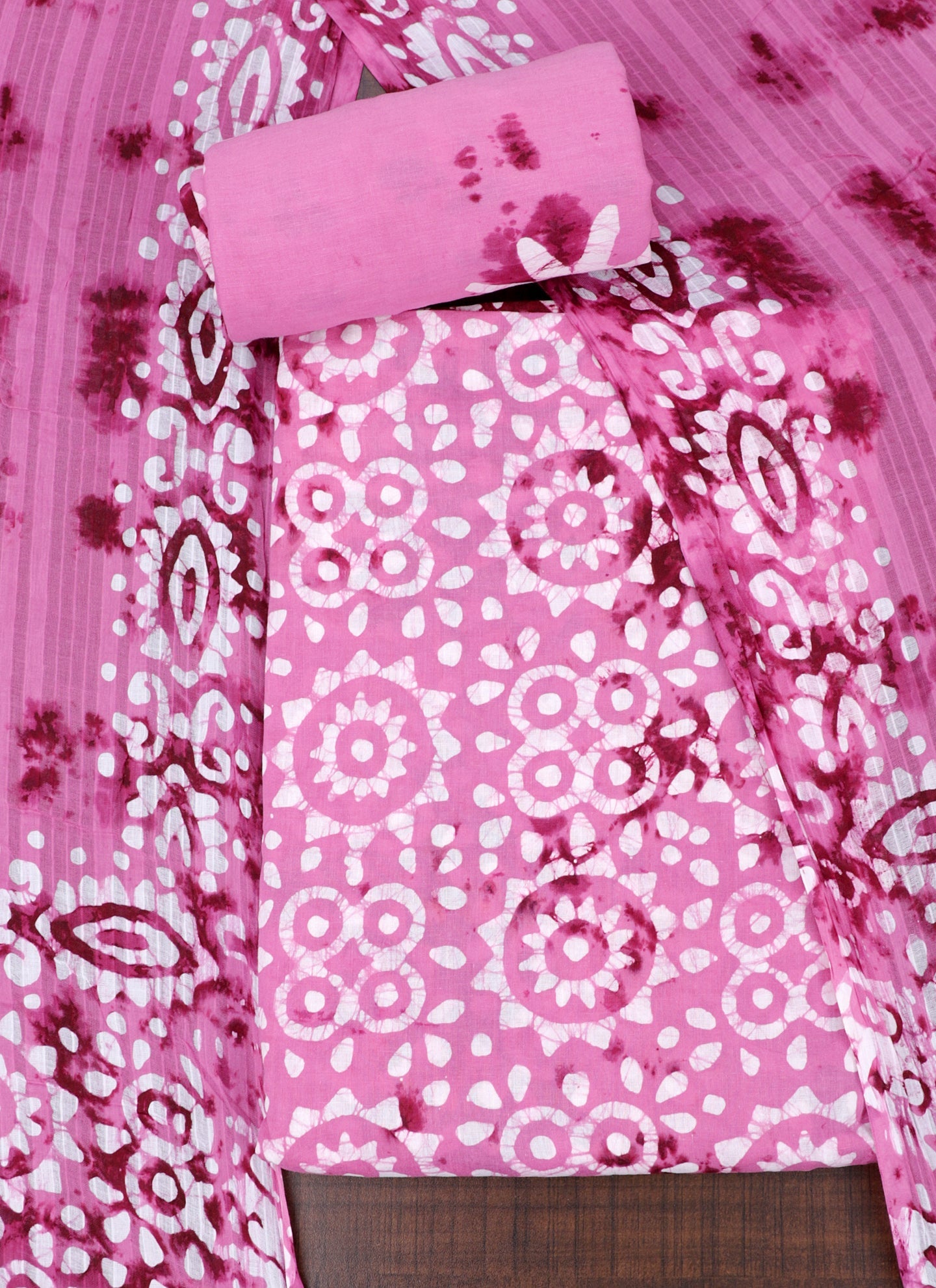 Pink Tie and dye Unstitched Dress Material