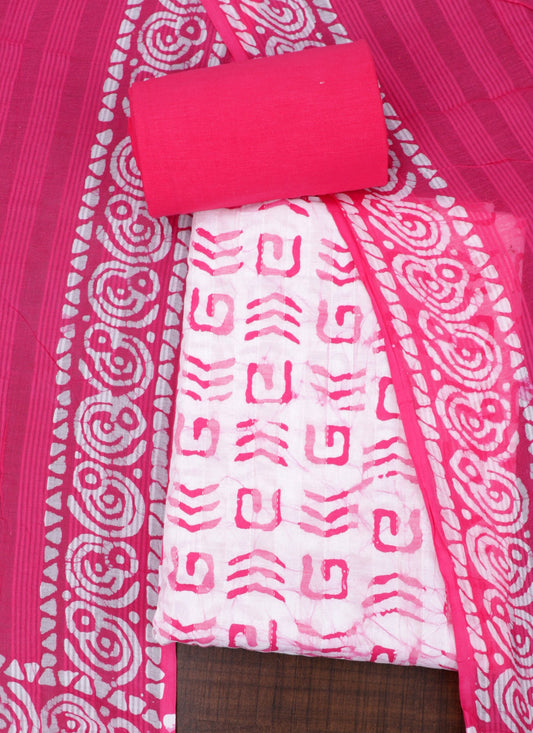 Cotton Tie & Dye Pink Unstitched Dress Material With Dupatta