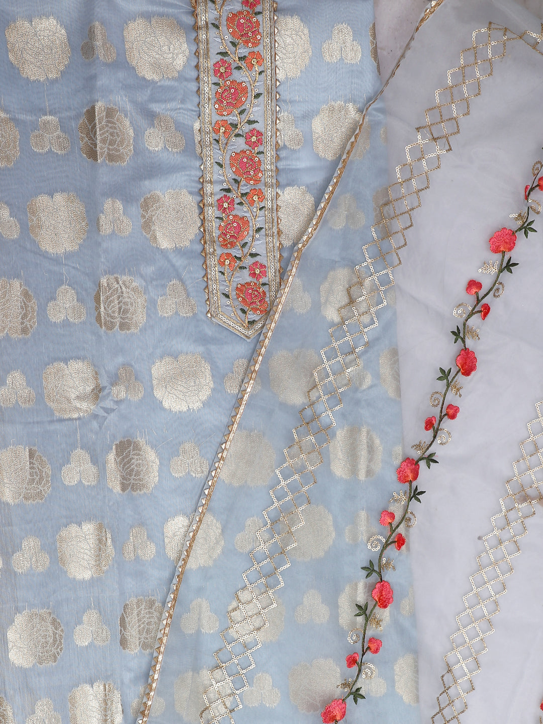 Blue Woven Design Unstitch Dress Material with Dupatta