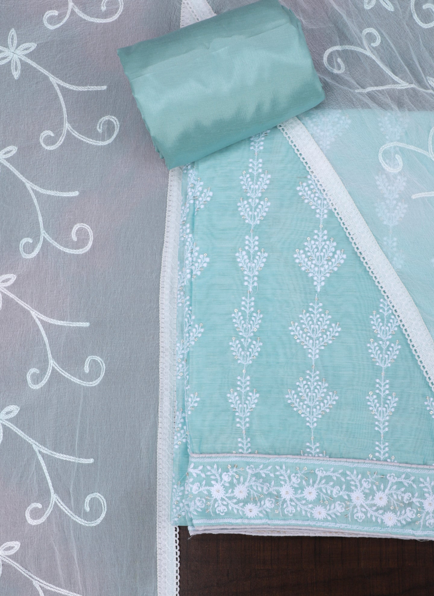Sea Green Embroidered Unstitched Dress Material