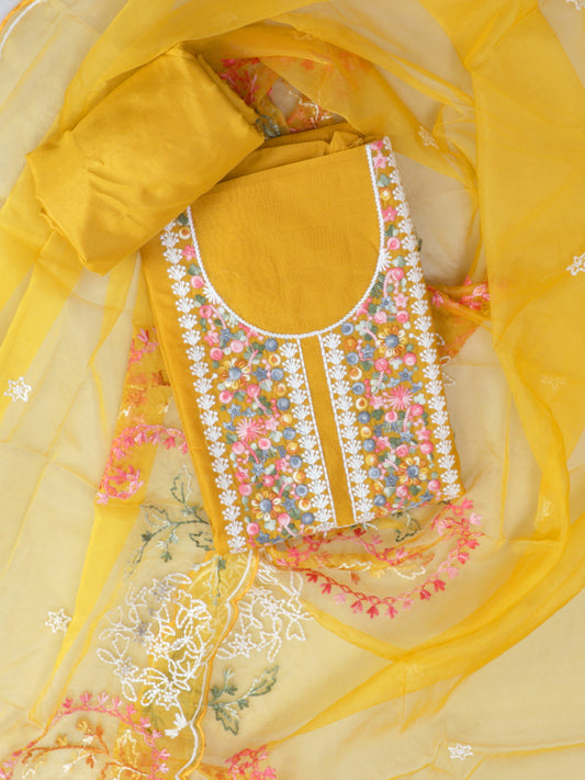 Mustard Embroidered Tissue Unstitched Dress Material