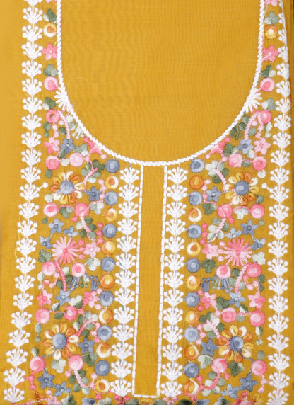 Mustard Embroidered Tissue Unstitched Dress Material