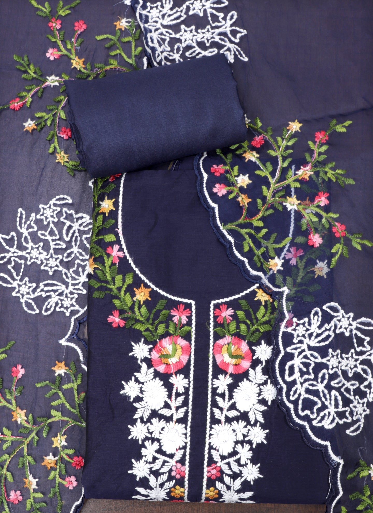 Blue Embroidered Unstitched Dress Material