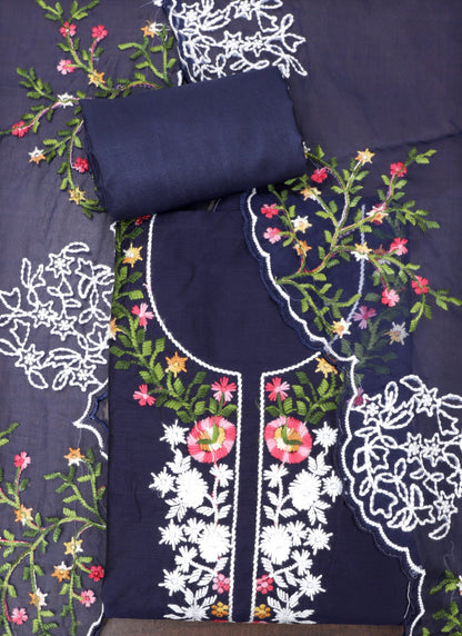 Blue Embroidered Tissue Unstitched Dress Material