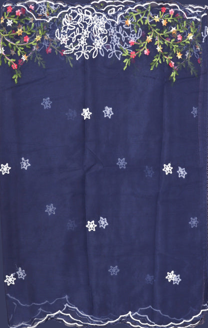 Blue Embroidered Tissue Unstitched Dress Material