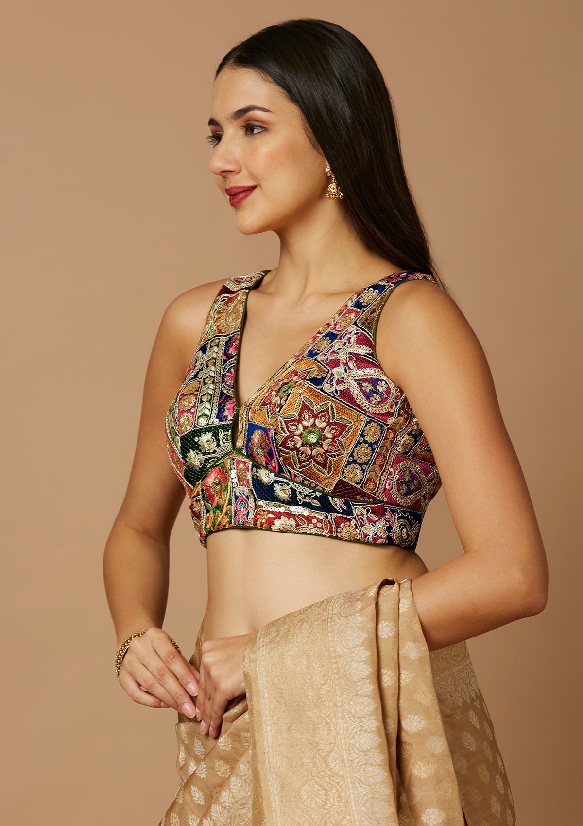 Multicolor embroidered Saree Blouse