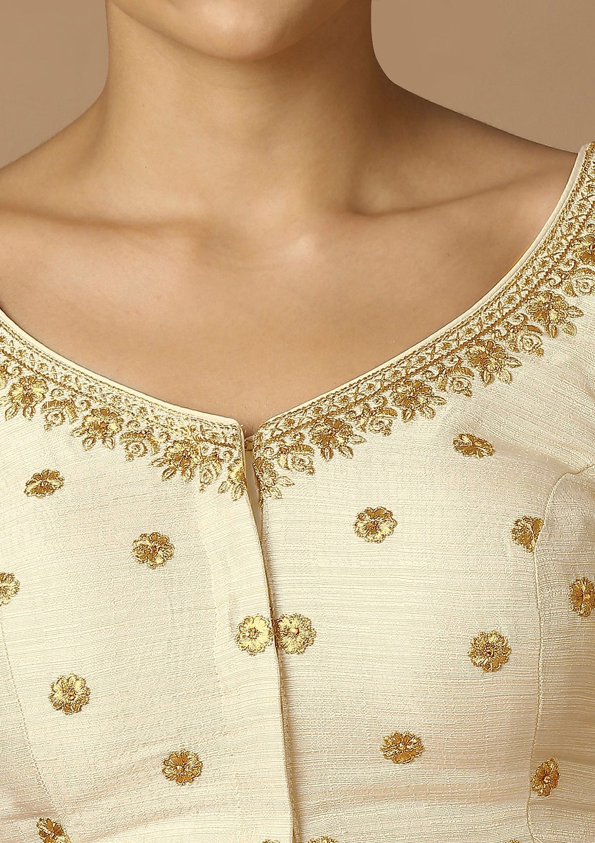 Off White Embroidered Saree Blouse