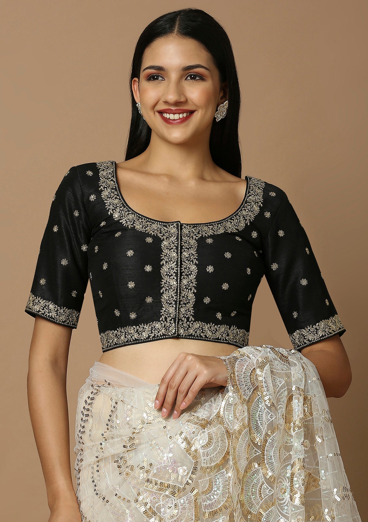 Black Embroidered Saree Blouse
