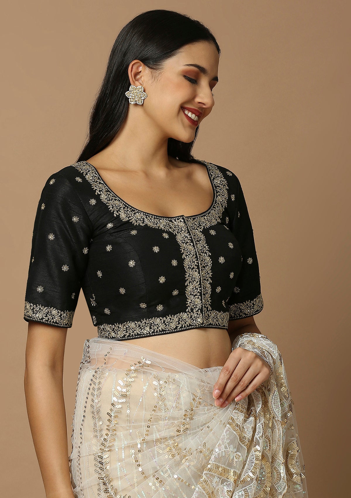 Black Embroidered Saree Blouse