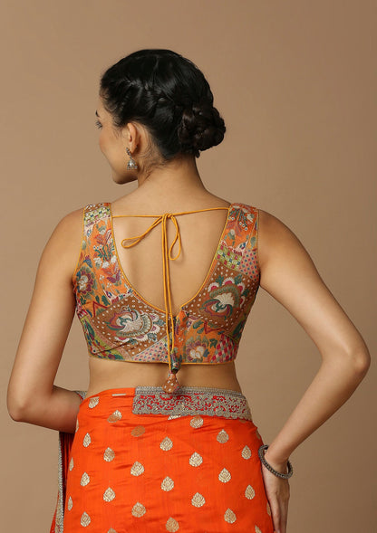 Multicolor Brocade Sleeveless Readymade Blouse