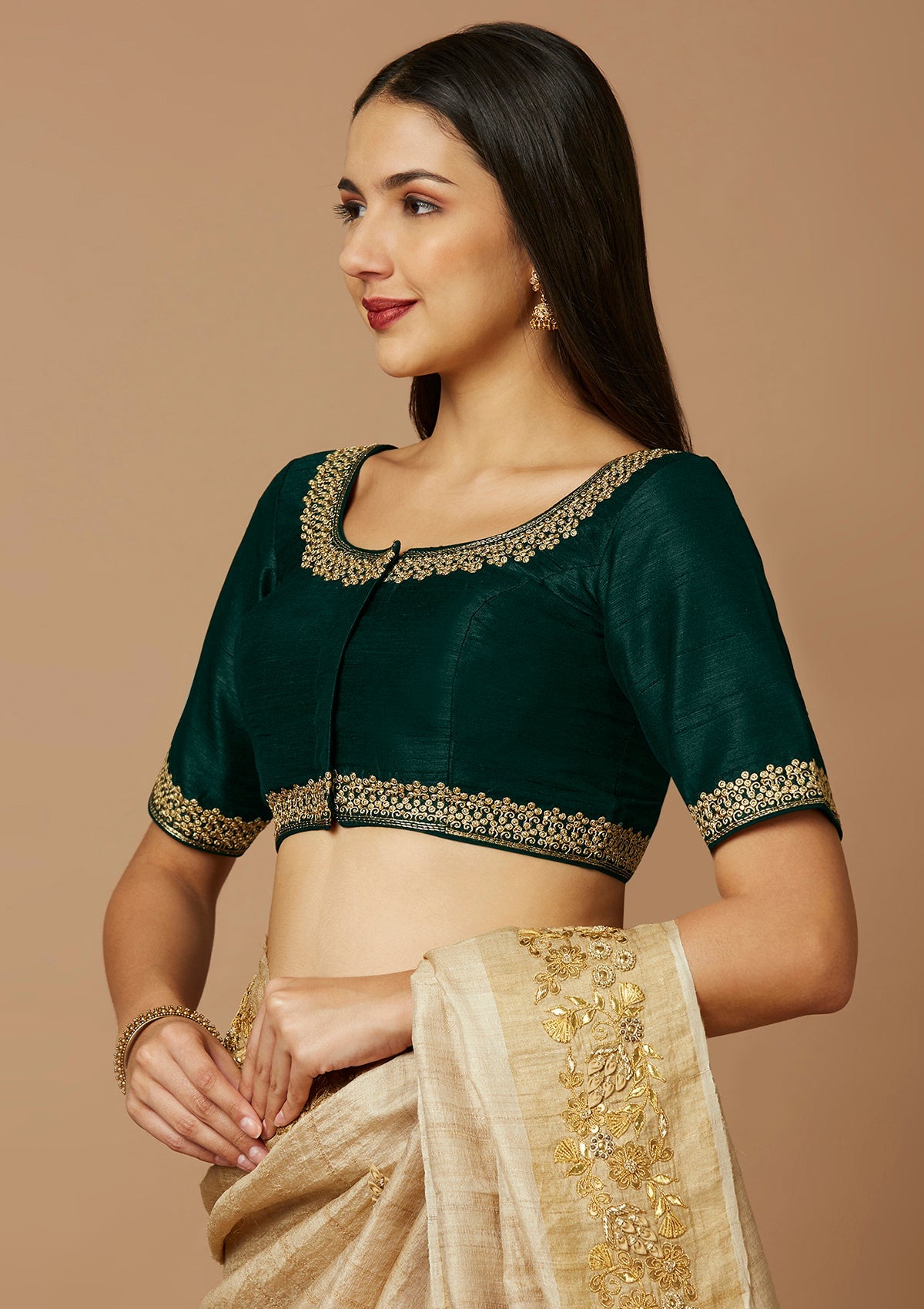 Green Embroidered Saree Blouse