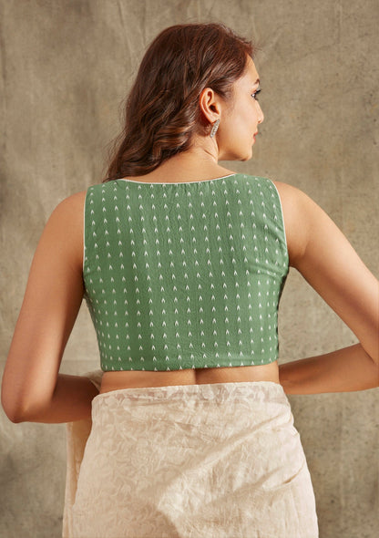 Green Cotton Sleeveless Readymade Padded Blouse