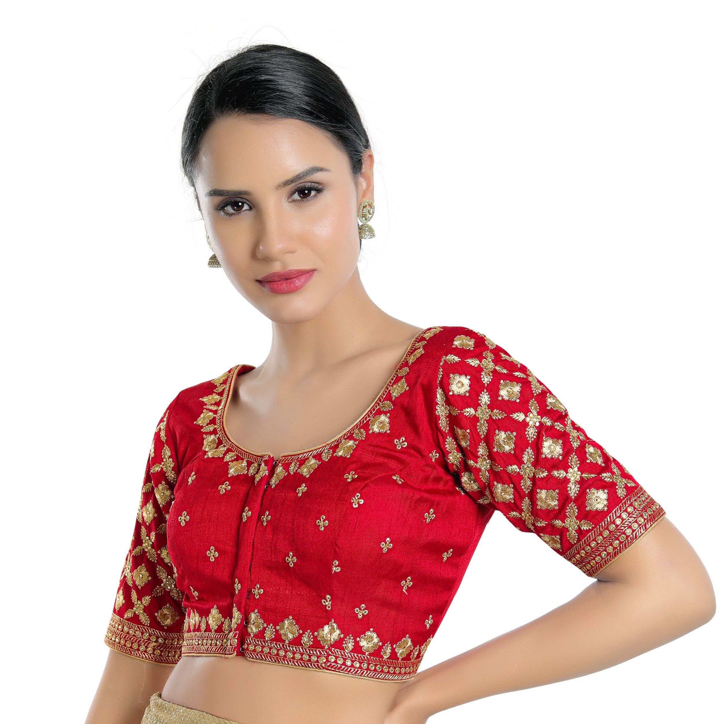 Red Silk Front Open Saree Blouse